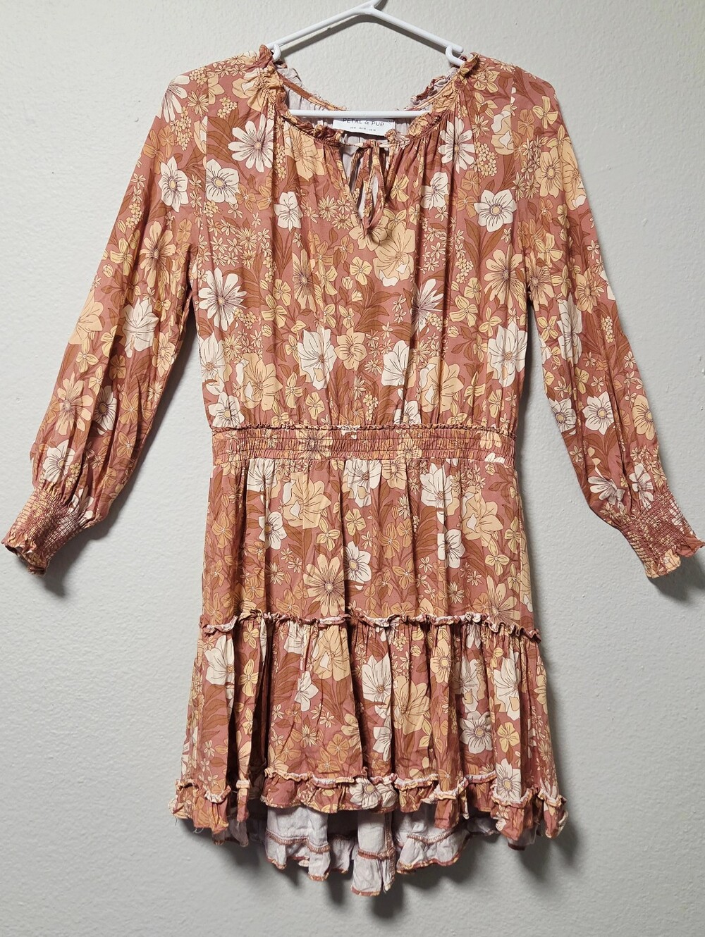 Petal & Pup Floral Babydoll Mini Dress US 8 Boho Tiered Ruffled Long Sleeve